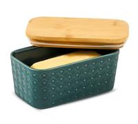 Tikooere Ceramic Butter Dish with Lid,Large Butter Container with Airtight Cover for Countertop or Refrigerator,Farmhouse Kitchen Butter Holder for New Year Gift,Dishwasher Safe,Green Embossed Pattern