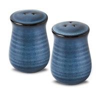 Tikooere Farmhouse Ceramic Salt and Pepper Shakers Set, Blue Vintage Rustic Salt Shakers of 2 for Kitchen and Restaurant Decor, Porcelain Spice Shaker for Compact Cooking,Travel, BBQ