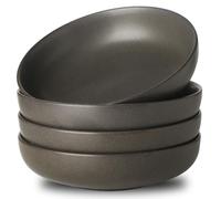 Tikooere Stoneware Pasta Bowls, 34 oz Large Salad Bowl Set of 4, Ceramic Serving Bowls for Ramen, Pasta, Fruit, Cereal, Dinner, Wide and Shallow Bowls, Microwave & Dishwasher Safe, Matte Black