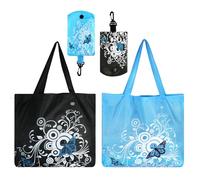 Tikplus 2 Pcs Foldable Shopping Bag, Beach Bag Reusable, Large Tote Bags Fold up in Pouch, Floral Fabric Handbag Grocery Food Shopping for Daily Holiday (17 x 18 Inch)
