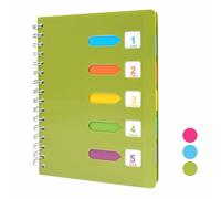 Tikplus A5 Notebook with Dividers, Notebook with Tabs, Spiral Notepad with Dividers, 240 Pages Project Book of 80 GSM Paper, Wirebound A5 Notepad for School, Office, and Home - Green