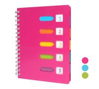 Tikplus A5 Notebook with Dividers, Notebook with Tabs, Spiral Notepad with Dividers, 240 Pages Project Book of 80 GSM Paper, Wirebound A5 Notepad for School, Office, and Home - Pink