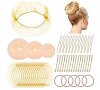 Tikplus Gold Easy Hair Styling Tools, 68PCS Hair Bun Net, Include Ballet Hair Nets, Hair Doughnut, U Shaped Hair Pins, Bobby Pins & Hair Bands, Hair Bun Maker, Bun Rings Women Girls Hair Accessories