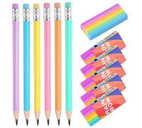 Tikplus Rubbers and Pencils Set, 12 Pcs Plastic 2B Eraser and Triangle Pencil, Cute Rubbers/HB Pencils with Rubber/Pencil Eraser for Kids School Home Office Handwriting and Drawing (Colored)