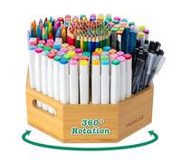 TIKSPCAE 360° Rotating Art Supply Organizer, Holds 750+ Pencils, Bamboo Marker & Pen Holder with Handles, Desk Storage Caddy for Paint Brushes, Crayons, Ideal for Office, Home, Classroom