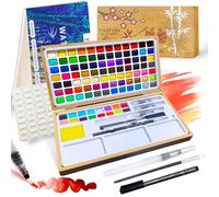 TIKSPCAE Watercolor Paint Set,100 Colors in Nature Bamboo Box,Portable Water Colors Kit with Papers and Brush Pens,Great for Kids Adults Beginners & Professionals