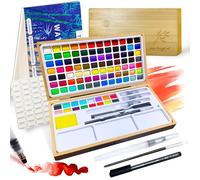 TIKSPCAE Watercolor Paint Set,100 Colors in Nature Bamboo Box,Portable Water Colors Kit with Papers and Brush Pens,Great for Kids Adults Beginners & Professionals