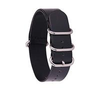 TikTako 18mm/20mm/22mm/24mm NATO Leather Watchband Ring Buckle Men Replacement Wrist Band Bracelet Black Silver 24mm