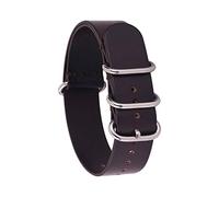 TikTako 18mm/20mm/22mm/24mm NATO Leather Watchband Ring Buckle Men Replacement Wrist Band Bracelet Dark Brown Silver 24mm