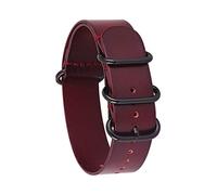 TikTako 18mm/20mm/22mm/24mm NATO Leather Watchband Ring Buckle Men Replacement Wrist Band Bracelet Wine Red Black 24mm