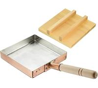 TIKUSAN Japanese Tamagoyaki Omelets Copper Pan with Wooden Lid 10.6 inch (27×27 cm) Square Type Egg Pan