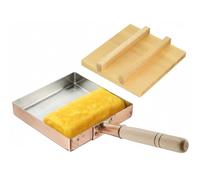 TIKUSAN Japanese Tamagoyaki Omelets Copper Pan with Wooden Lid 9.4 inch (24×24 cm) Square Type Egg Pan