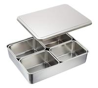 TIKUSAN Stainless Seasoning Container Yakumi Pan Spice Storage Box Tray with Lid Medium Size Made in Japan (4 Containers (Square))