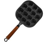 TIKUSAN Takoyaki Pan Cast Iron Takoyaki Maker Skillet Griddle Japanese Octopus Meat Ball Mold Maker Wooden Handle 14 Molds