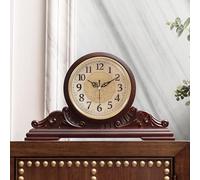 Tikwisdom Clock, Living Room Decorative Mantel Clock, Desk Clock, Scanning Silent Movement, Vintage Mantel Clock Antique Mahogany ColourLength 42cm