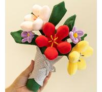Tikwisdom Cute Flower Bouquet Plush Toy, 28 cm Soft Stuffed Handheld Plushie with Multicolor Blossoms, Fabric Floral Plush Decoration for Table Display, Bedroom, or Props Use, (red)