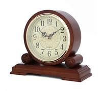 Tikwisdom Handmade solid wood table clock, mantel clock bracket bronze surface and numbers, silent quartz wooden clock, silent retro mantel clock