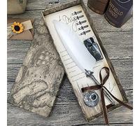 Tikwisdom TikwisdomCalligraphy Pen Set, Writing Feather Pen, Handcrafted Real Feather and Stainless Steel Nib Best Antique Executive, Ink Included, Upgraded Writing Pen (White)