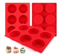 Tikxlafe 3-Pack Jumbo 6-Cup Silicone Muffin Pan Silicone Muffin Pan - Non-Stick Baking Mold for Cupcakes, Cornbread, Eggs - Red