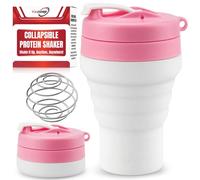 Tilcore Protein Shaker Bottle Pink Collapsible - Food-Grade, Leakproof Lid 600mL/20oz Pink Shaker - Reusable Silicone Shaker Cups for Protein Shakes with Mixing Ball for Gym-goers & Travelers