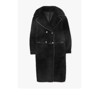 Tilda Black Shearling Style Longline Coat - Black Fabric / M