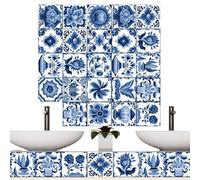 Tile Decals - 24 PCS Portuguese Style Wall Stickers, Waterproof Self Adhesive, Peel & Stick Design | Decorative Portuguese Tile Accent for Staircase Kitchen Bathroom Living Room Wall Decoration