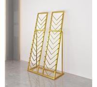 Tile Display Rack with V-Shaped Slots, Heavy Duty Carbon Steel Sample Holder for Flooring, Marble Slabs & Cabinet Doors, Anti-Tip Trapezoidal Base Stand for Showroom(Gold,Double Row30cm/11.8in)