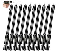 Tile Drill Bits 10Pcs/Set 6mm Tungsten Steel Cross Straight Shank Glass Ceramic Porcelain Brick Tile Drill Bits for Mirror Wood Stone DIY Drilling Projects