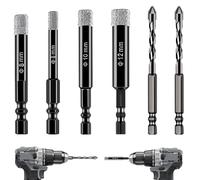 Tile Drill Bits,6pcs Porcelain Tile Drill Bit,Diamond Drill Bits for Porcelain Tiles,Diamond Drill Bit,T ile Dr ill Bi t 6/8/10/12mm Dry D iamond D rill B its and 2pcs 6mm Hex Shank D rill Bi t