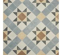 Tile Effect Vinyl Flooring Roll Beige & Grey Victorian Felt Back Lino Flooring for Kitchens, Bathrooms and Hallways 2m 3m Width 2m To 7m Length (Barlow, 3m x 2m)