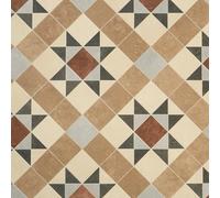 Tile Effect Vinyl Flooring Roll Brown & Beige Victorian Felt Back Lino Flooring for Kitchens, Bathrooms and Hallways 2m 3m Width 2m To 7m Length (Brindley, 3m x 3m)
