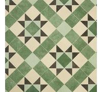 Tile Effect Vinyl Flooring Roll Green Victorian Felt Back Lino Flooring for Kitchens, Bathrooms and Hallways 2m 3m Width 2m To 7m Length (Atkinson, 4m x 3m)