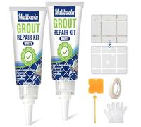Tile Grout Repair Kit, 2 Pack White Grout Filler, Grout Reviver, Tile Paint for Bathroom Shower Kitchen, Fast Drying Grout Whitener, Grout Paint Restore & Renew Grouts, Grout Cleaner Replace Grout Pen
