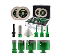 Tile Hole Saw Kit 12pcs- KURSTOL Diamond Core Drill Bits 6/8/10/20/35/50/65MM+4/5'' Finger Bit+2'' Chamfer Bit+2pcs 4-1/2'' Cutting & Grinding Disc+Adapter for Tile Porcelain Ceramic Granite Marble