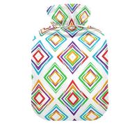 Tile Lines White Print Hot Water Bottle with Cover for Pain Relief Bed Warmer Hot Water for Back Pain, 2L