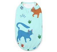 Tile Pattern cat Leaf Flower Blue Orange Full Moon Dog Shirts Summer Pet T Shirts Soft Sleeveless Tank Top Pet Clothes for Small Puppy and Cats S