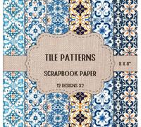 Tile Patterns Scrapbook Paper - Double Sided 8 x 8" Sheets: Moroccan Tilework Themed, Blue Geometric Designs, Mediterranean Arabic Mosaics, Decorative Craft Paper