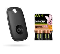 Tile Pro (2022) Bluetooth Item Finder, 1 Pack, 120m finding range, works with Alexa & Duracell Rechargeable AA Batteries (Pack of 4), 2500 mAh NiMH, pre-charged