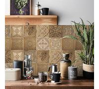 Tile Retro Gold Vinyl Self-Adhesive Wall Sticker for Kitchen and Bathroom, Oil-Proof, Waterproof, 24 Pcs/15x15cm