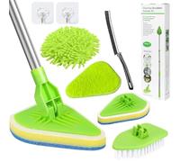 Tile Scrubber for Bathroom, 4-In-1 Shower Cleaning Brush Long Handled Scrubbing Brush 180° Rotatable Tile Cleaner for Bathtub Tile Wall Floor