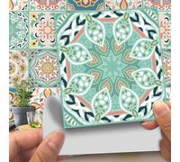 Tile Sticker Vintage Mint Green Moroccan Self Adhesive Tiles Transfer Sticker for Bathroom Kitchen,Peel and Stick DIY Splashback for Cooker Adhesive Vinyl Wall Decoration 18pcs 15cm(6")