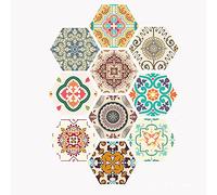Tile Stickers,10 Pieces of Baroque Style Floor Stickers, Waterproof Wall Stickers for Bedroom and Bathroom, Hexagonal Tile Stickers