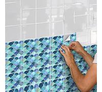 Tile Stickers,10 Pieces of Fish Scale Mosaic Tile Stickers, Waterproof Wall Stickers for Dining Room, Living Room and Bathroom -20cm