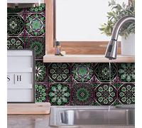 Tile Stickers 10cm x 10cm Purple Green Stick on Tiles Kitchen Splashback Peel and Stick Floor Tiles 3D Self Adhesive Kitchen Wall Tile Stickers DIY Art Home Decorations（10 Pcs）