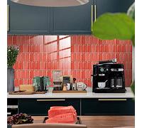Tile Stickers 10cm x 10cm Red Stick on Tiles Kitchen Splashback Peel and Stick Floor Tiles 3D Self Adhesive Kitchen Wall Tile Stickers DIY Art Home Decorations（24 Pcs）