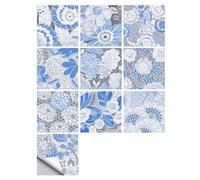 Tile Stickers 10pcs Light Blue Flowers Tiles Sticker Kitchen Backsplash Wardrobe Home Renovation Peel & Stick Waterproof Art Wall Decals(10cmX10cmX10pcs)