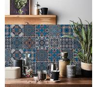 Tile Stickers 10X10 CM Blue Stick on Tiles Kitchen Splashback Peel and Stick Floor Tiles 3D Self Adhesive Kitchen Wall Tile Stickers DIY Art Home Decorations