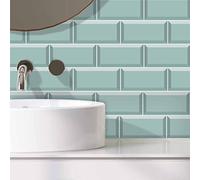 Tile Stickers 10x20 Cm Duck Egg Blue Stick on Tiles Kitchen Splashback Peel and Stick Floor Tiles 3D Self Adhesive Kitchen Wall Tile Stickers DIY Art Home Decorations