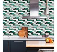Tile Stickers 10x20 Cm Green White Stick on Tiles Kitchen Splashback Peel and Stick Floor Tiles 3D Self Adhesive Kitchen Wall Tile Stickers DIY Art Home Decorations