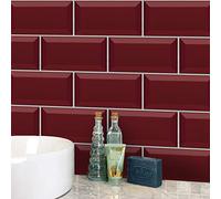Tile Stickers 10x20 Cm Wine Red Kitchen Tile Stickers for Bathroom Stick on Wall Tiles Backsplash for Kitchen Stick on Tiles Self-Adhesive Vinyl Home Decoration